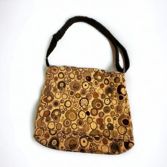 Buttonwood Designs Crossbody Messenger Bag Purse Polkadot Green Brown Tapestry - Picture 2 of 11